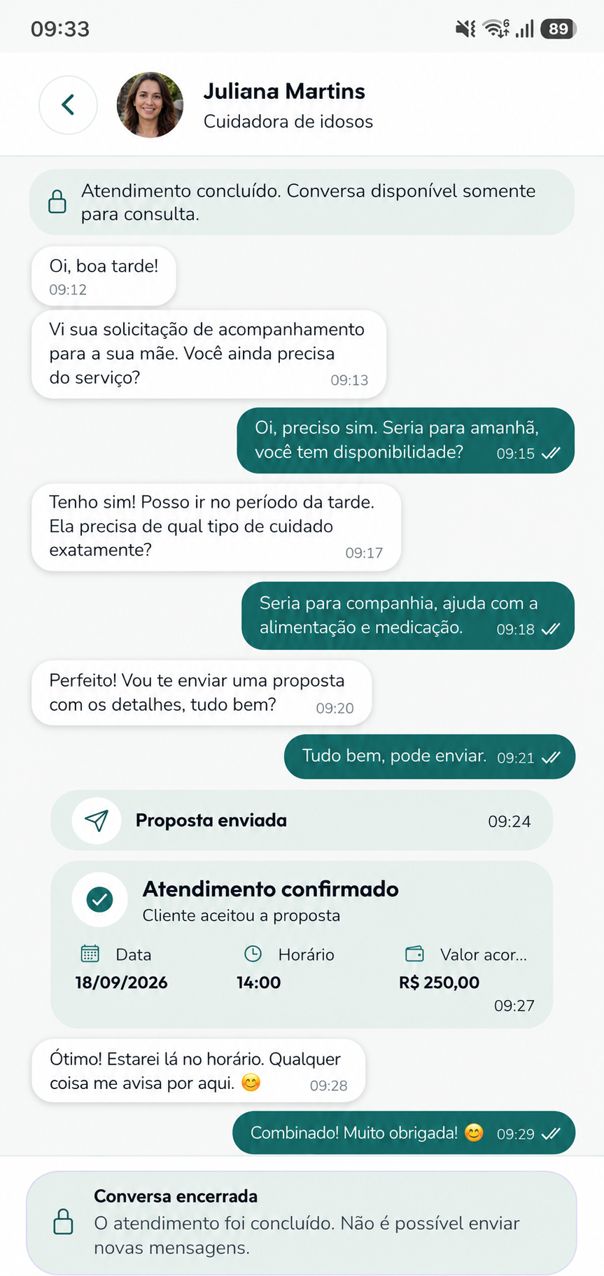 Tela ilustrativa do chat do KICUIDA